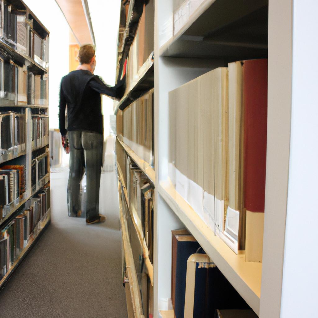 Person researching in a library